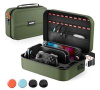 COOWPS Switch 2 Case for Nintendo Switch 2(2025), with 4Pcs Thumb Grips, 20 Game Card Slots, Hard Shell Full Protection All In One Carrying Case for Switch 2 Accessories Pro Controller, Dark Green
