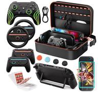 COOWPS Switch 2 Pro Controller Accessories Bundle 15-in-1, All In One Carrying Case, Joycon Grip, Screen Protectors, Protective Case, Steering Wheels, Game Card Case Thumb Grips for Switch 2 Console