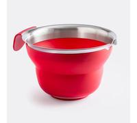 coox Foldable Silicone Mixing Bowl - Collapsible in a Few Seconds I Stainless Steel Reinforced I Ergonomic Handle for Easy Pouring I Dishwasher Safe I BPA-Free Red