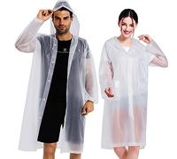 COOY Rain Coats (2 Pack) - Reusable EVA Rain Ponchos for Adults Rain Jackets Raincoats for Men Women, White, One size