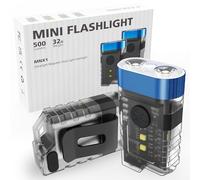 COOZAMING Rechargeable EDC Clip Keychain Flashlight, Pocket Small Mini Flashlights 500 Lumens, 10 Modes 2 Illumination Angles, USB C Charging Magnetic for Home, Emergency, Night Working, 2 Pack, Blue