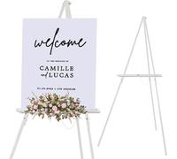 COOZEE 165CM A-Frame Tripod Easel Stand, Wooden Display Easel with Adjustable Canvas Holder, Floor Easel for Wedding Signs, Posters, Paintings, Artwork(White) 1 Pack