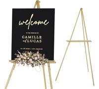 COOZEE 165CM A-Frame Tripod Easel Stand, Wooden Display Easel with Adjustable Canvas Holder, Floor Easel for Wedding Signs, Posters, Paintings, Artwork(Gold) 1 Pack
