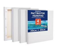 COOZEE 20x20cm Stretched Canvas Set for Painting, 4 Pack Canvases Set for Beginners and Artists, 280gsm Stretched Wooden Canvas Frames for Acrylic, Oil, and Watercolor Painting
