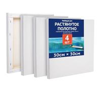 COOZEE 30x30cm Stretched Canvas Set for Painting, 4 Pack Canvases Set for Beginners and Artists, 280gsm Stretched Wooden Canvas Frames for Acrylic, Oil, and Watercolor Painting