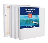 COOZEE 40x40cm Stretched Canvas Set for Painting, 4 Pack Canvases Set for Beginners and Artists, 280gsm Stretched Wooden Canvas Frames for Acrylic, Oil, and Watercolor Painting