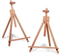 COOZEE Beechwood 63.5cm Tabletop Easel Display Stand Set for Painting- Holding Canvas Up to 57cm High, 2 Pack Artist A-Frame Tripod with Rubber Feet, Portable Photo and Sign Holder