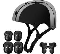 Coozi Glossy Helmet And Pad Set Black Kids Adjustable Protective Gear With Knee Elbow & Wrist Pads Safety Set Boys Girls