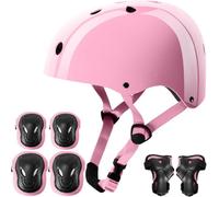 Coozi Glossy Helmet And Pad Set Pink Kids Adjustable Protective Gear With Knee Elbow & Wrist Pads Safety Set Boys Girls
