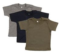 COOZO Baby Short Sleeve Pack of 3 Plain T-Shirts - Organic Black/Organic Camouflage Green/Heather Grey Melange - 12-18 Months