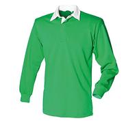 COOZO Mens Long Sleeve Plain Rugby Shirt - Bright Green/White - XL
