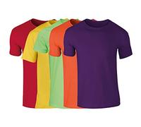 COOZO Mens Soft Cotton Pack of 5 Short Sleeve T-Shirts - Cherry Red/Daisy/Lime/Orange/Purple - M