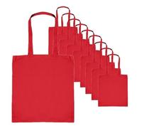 COOZO Unisex Cotton Shopper Bag Long Handle Pack of 10 - Red - One Size