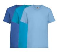 COOZO Unisex Kids Valueweight Pack of 3 Short Sleeve T-Shirts - Azure Blue/Royal Blue/Sky Blue - 14-15 Years