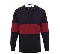 COOZO Unisex Panelled Rugby Shirt - Navy/Burgundy - L
