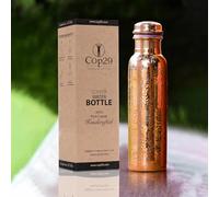 Cop29 Dual Hammered + Hand Engraved Premium Design Pure Copper Mira Glossy Water Bottle, 900ml/30Oz