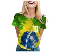 Copa America Women's T-Shirt Casual Brazil vs Argentina Loose Fit Short Sleeve Top T Shorts Women, Green, L