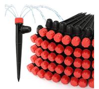 Copadri 50pcs Drip Emitters for 1/4" Irrigation Tubing, Easy Connect Adjustable 360 Degree Water Flow Sprayer On 5" Stake for 4/7mm Tube Locked Drippers for Garden, Flower, Plant