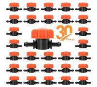 Copadri Drip Irrigation Shut Off Valve 1/4 Inch : 30 Pack 1/4" Drip Line Barbed Valves for 1/4 Inch Drip Irrigation Tubing Drip System Distribution Shut Off Valves