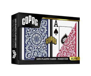 Copag 1546 100% Plastic Poker Playing Cards, Jumbo Index Red & Blue Backs Twin Pack