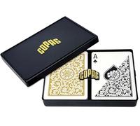 Copag 1546 100% Plastic Poker Playing Cards, Regular Index Black & Gold Backs Twin Pack