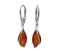 Copal 925 Sterling Silver Drop Earrings With Authentic Natural Amber Insert For Women