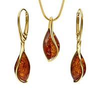 Copal Womens Jewelry Set With Amber Pendant And Adjustable Gold Plated Silver Chain
