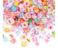 Copbopwn 100 PCS Mixed Cute Slime Charms Bulk Set, Kawaii Flatback Resin Charms for Slime Making, DIY Crafts, Junk Journal, Phone Case Decoden, Scrapbooking Embellishments, Random Style