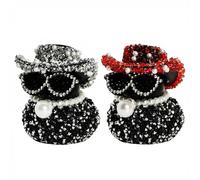 Copbopwn 2 Pcs Diamond Rubber Ducks, Cool Funny Car Accessories with Hat & Pearl Necklace & Sunglasses, Miniature Duck for Car Dashboard Accessories, Office Desk Accessories, Party, Gift Idea (Black)