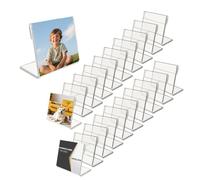 Copbopwn 20 Pcs 3 x 2 Inch Clear Acrylic Sign Holder Table Number Holders L Shape Price Tag Display Stand Slanted Brochure and Photo Frame Holder Price Tags for Display Restaurant Menu Office Desk