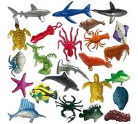 Copbopwn 24Pcs Sea Animals Figures Set Realistic Sea Creatures Figures Include Shark Whale Octopus Crab Turtle Jumbo Plastic Marine Life Bath Ornaments Learning Props Cake Topper Party Favors