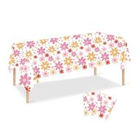 Copbopwn 2Pcs Floral Disposable Tablecloth, 137x274cm Flower Table Cloth Plastic Waterproof Tablecloths Wipeable Table Covers Daisy Table Cloth for Afternoon Tea Summer Beach Pool Party