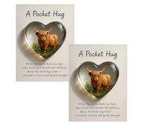 Copbopwn 2Pcs Pocket Hug Highland Cow Heart Token with Inspirational Card Rustic Animal Keepsake Unusual Highland Cow Gifts for Women Friends Family Christmas Birthday Encouragement Present