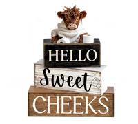 Copbopwn 4Pcs Wooden Highland Cow Ornaments Rustic Farmhouse Bathroom Decorations Cute Highland Cow Wood Craft Figurine for Home Shelf, Living Room, Cabinet, Stylish Countertop Display