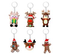 Copbopwn 6 Pcs Christmas Keyrings PVC Cartoon Moose Gingerbread Man Xmas Keychain Cute KeychainChristmas Key Rings Key Ring Charm Pendant for Purse Car Key Hanging Decor Christmas Party Bag Fillers