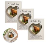 Copbopwn A Pocket Hug Highland Cow 3 Pack Heart-Shaped Inspirational Cards Highland Cow Gifts for Women Pocket Hug Gift Emotional Support Token for Friends & Family Small Gifts