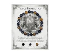 Copbopwn Lucky Energy Natural Crystal Mens Bracelet, 8MM Tigers Eye & Hematite Beaded Stretchable Bracelet 18-18.5cm, Mens Protection Health Wrist Jewelry Birthday Gifts for Men