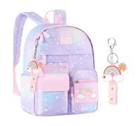 Copbopwn School Bags for Girls Backpack for Girls Cute Rainbow Kids Backpack with Pendant Kawaii Backpack for School Kids Teens Elementary (purple)