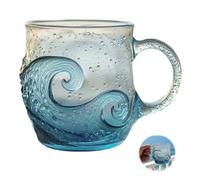 Copbopwn Sea Glass Wave Mug 12 oz Ocean Wave Glass Coffee Mug with Handle Textured Beach Theme Coffee Cup Dishwasher Safe Glass Mug Unique Coastal Gift for Ocean Lovers Drink Tea Coffee