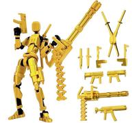 Copbopwn T13 Action Figure, 3D Printed Robot, Dummy 13, Multi-Jointed & Fully Poseable, 14cm Tall Collectible Desktop Decoration, Fully Assembled with Weapons for Stop Motion & Displa (Golden)