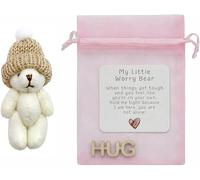 Copbopwn Worry Bear Pocket Bear Mini Plush Teddy Bears with Inspirational Card Pocket Sized Hug Present for Anxiety Relief Positive Good Luck Gifts Friends Women Men for Christmas Birthday (White)