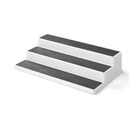 Copco 3-Tier Non-Skid Spice Rack Organizer for Kitchen Cabinet or Pantry, 15-Inch Tiered Shelf, White/Gray, Slip-Resistant Design for Jars and Bottles