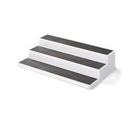 Copco 3-Tier Non-Skid Spice Rack Organizer for Kitchen Cabinet or Pantry, 15-Inch Tiered Shelf, White/Gray, Slip-Resistant Design for Jars and Bottles
