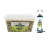 Copdock Mill Pet Performance Wild Bird Four Seasons Mix 5 Litre Tub Plus Feeder All Year-Round Seed 100% Natural Ingredients Suitable for All Wild Bird Species