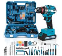 COPDUZI 21V Cordless Drill Driver Combo Kit, Brushless Power Drill Tool Set with 2x2.0Ah Battery, 210-PCs Portable General Basic Home Repair Tool Set, Electric Drill Kit for Daily Home Repair, DIY