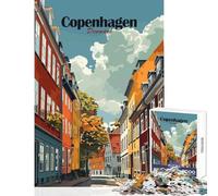 Copenhagen Denmark Cityscape Art Print Puzzles for Adults 1000 Pieces Improve Retention of Details And Facts Quiet Calm Relaxing Playtime (38x26cm)