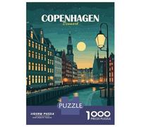 Copenhagen, Denmark Cityscape at Night Adult Paper Puzzle, Historic Square Architecture, Interlocking Paper Pieces for Home Décor Fans, Relaxing Challenge, Gift Idea, 52x38cm/1000pcs