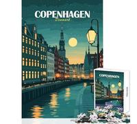 Copenhagen, Denmark Cityscape at Night Hard Jigsaw Puzzle for Adults 1000 Pieces Improve Attention Span And Focus Peaceful Relaxing Leisure Fun (38x26cm)