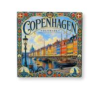 Copenhagen Denmark Refrigerator Magnet, European Travel Souvenir Magnet, Decorative Kitchen Fridge Magnet, Danish City Landmark Tourist Gift for Travel Collectors, Ceramic, 2.8 x 2.8 Inch