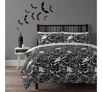 Copenhagen Home Death Doodle Duvet Cover Set Black & White Halloween (Single)